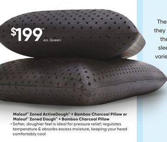 Sleep Country Malouf zoned activedough + bamboo charcoal pillow or malouf zoned dough + bamboo charcoal pillow offer