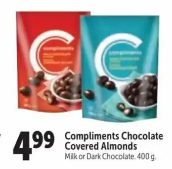 Family Foods Compliments Chocolate Covered Almonds Milk or Dark Chocolate. 400 g. offer