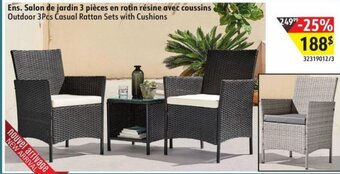 Sushi Shop Outdoor 3Pcs Casual Rattan Sets with Cushions offer