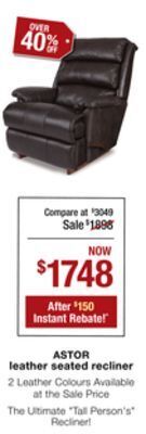 La Z Boy Astor leather seated recliner offer