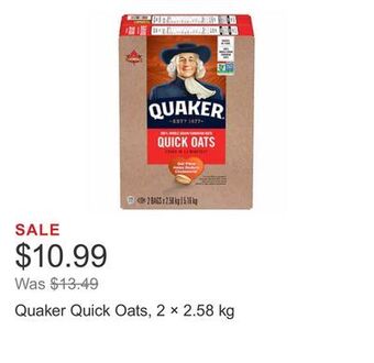 Costco Quaker quick oats, 2 × 2.58 kg offer