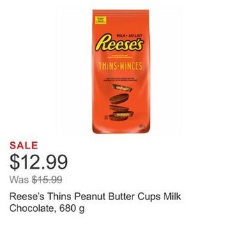Costco Reese's thins peanut butter cups milk chocolate, 680 g offer