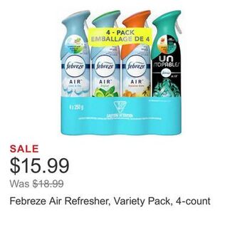 Costco Febreze air refresher, variety pack, 4-count offer