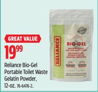 Canadian Tire Reliance bio-gel portable toilet waste gelatin powder, 12-oz offer