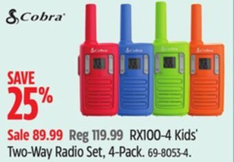 Canadian Tire Cobra rx100-4 kids' two-way radio set, 4-pack offer