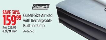 Canadian Tire Coleman queen-size air bed with rechargeable built-in pump offer