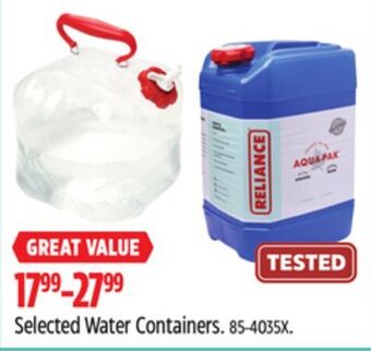 Canadian Tire Reliance selected water containers offer