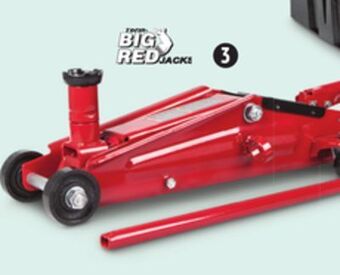 Canadian Tire Big red 3-ton suv trolley jack with extended height offer