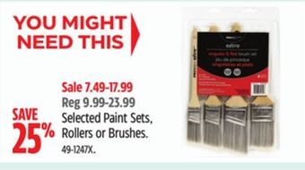 Canadian Tire Premier paint selected paint sets, rollers or brushes offer