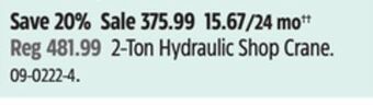 Canadian Tire Maximum 2-ton hydraulic shop crane offer