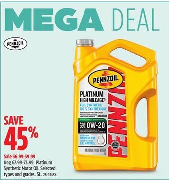 Canadian Tire Pennzoil platinum synthetic motor oil offer