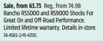 Canadian Tire Rancho rs5000 and rs9000 shocks for great on and off-road performance offer