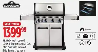 Canadian Tire Napoleon legend ld4x 4-burner natural gas bbq grill with infrared side burners offer