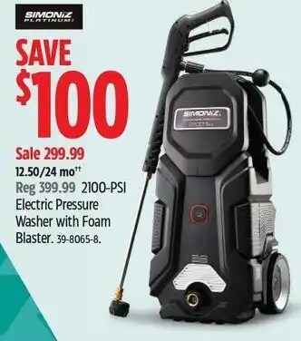 Canadian Tire Simoniz Platinum 2100-PSI Electric Pressure Washer with Foam Blaster. 39-8065-8. offer