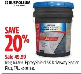 Canadian Tire EpoxyShield 3X Driveway Sealer Plus, 17L. 49-2515-0. offer
