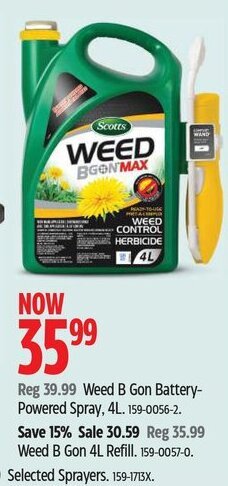 Canadian Tire Weed B Gon Battery-Powered Spray, 4L. 159-0056-2 offer