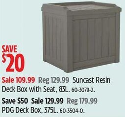 Canadian Tire Suncast Resin Deck Box with Seat, 83L. 60-3079-2 offer