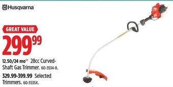 Canadian Tire Husqvarna 28cc Curved-Shaft Gas Trimmer. 60-3534-8 offer