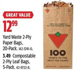 Canadian Tire Yard Waste 2-Ply Paper Bags, offer