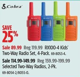 Canadian Tire RX100-4 Kids' Two-Way Radio Set, 4-Pack. offer