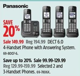 Canadian Tire Panasonic DECT 6.0 4-Handset Phone with Answering System. offer