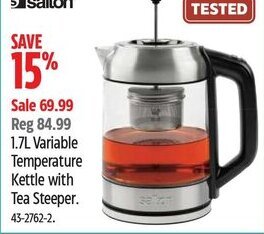 Canadian Tire salton 1.7L Variable Temperature Kettle with Tea Steeper. offer