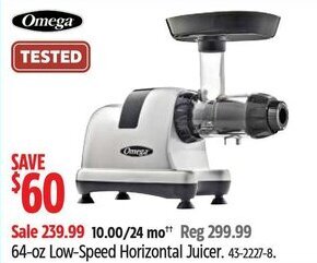 Canadian Tire Omega 64-oz Low-Speed Horizontal Juicer. offer
