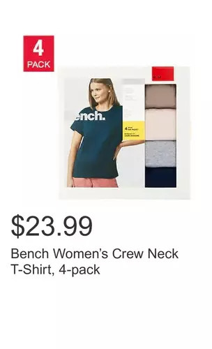 Costco Bench women’s crew neck t-shirt, 4-pack offer