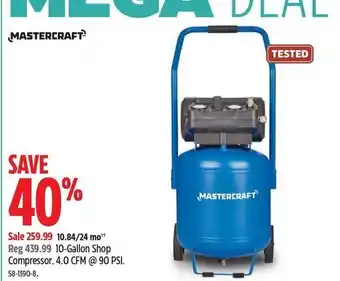 Canadian Tire MASTERCRAFT 10-Gallon Shop Compressor. 4.0 CFM @ 90 PSI. 58-1390-8. offer