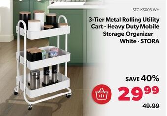 Shopper+ 3-tier metal rolling utility cart - heavy duty mobile storage organizer white - stora offer
