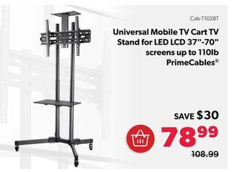 Shopper+ Universal mobile tv cart tv stand for led lcd 37-70 screens up to 110lb primecables offer