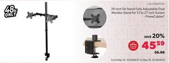 Shopper+ 39-inch sit-stand fully adjustable dual monitor stand for 13 to 27 inch screen - primecables offer