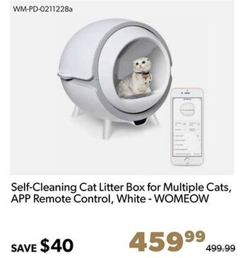 Shopper+ Self-cleaning cat litter box for multiple cats, app remote control, white - womeow offer