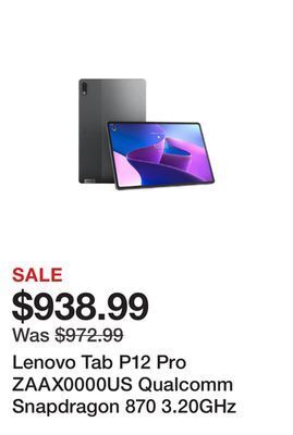 Newegg Lenovo tab p12 pro zaax0000us qualcomm snapdragon 870 3.20ghz 8gb lpddr5 memory 256gb ufs 3.1 12.6 2560 x 1600 tablet pc andr offer