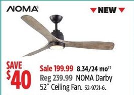 Canadian Tire NOMA Darby 52" Ceiling Fan. offer
