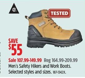 Canadian Tire Men's Safety Hikers and Work Boots. Selected styles and sizes. offer