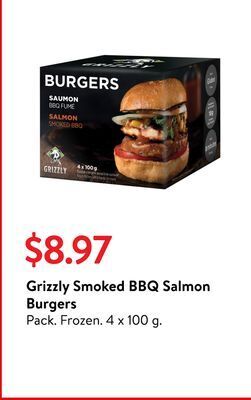 Walmart Grizzly smoked bbq salmon burgers offer