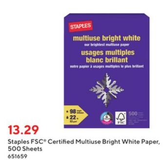 Staples Staples fsc-certified multiuse bright white paper offer