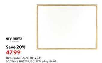 Staples Gry mattr dry-erase board - 18 x 24 offer