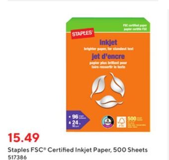 Staples Staples fsc® certified inkjet paper, 500 sheets offer