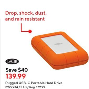 Staples Lacie 2tb rugged usb-c portable hard drive offer