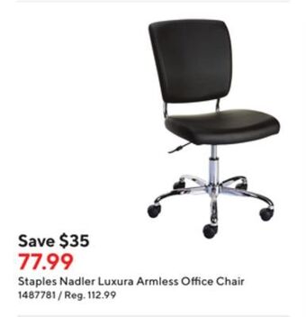 Staples Staples nadler luxura armless office chair offer