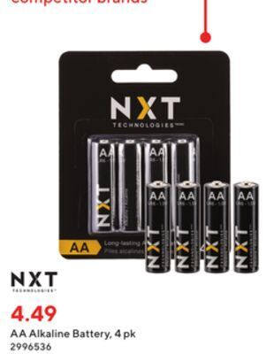 Staples Nxt aa alkaline battery, 4 pk offer