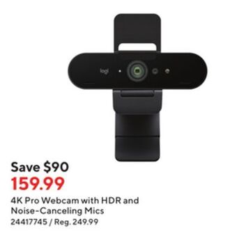 Staples 4k pro webcam with hdr and noise-canceling mics offer