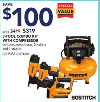 Lowe's Bostitch 3-tool combo kit with compressor offer