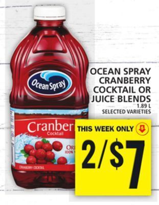 Food Basics Ocean spray cranberry cocktail or juice blends offer