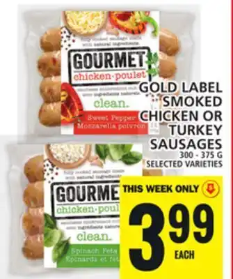 Food Basics Gold label smoked chicken or turkey sausages offer