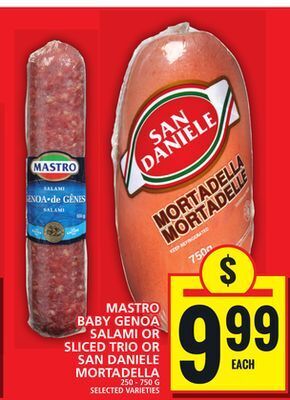 Food Basics Mastro baby genoa salami or sliced trio or san daniele mortadella offer