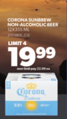 Real Canadian Superstore Corona sunbrew non-alcoholic beer, 12x355 ml offer