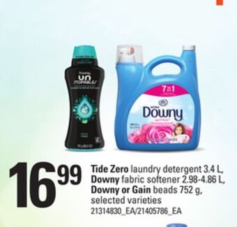 Loblaws Tide zero laundry detergent 3.4 l, downy fabric softener 2.98-4.86 l, downy or gain beads 752 g offer